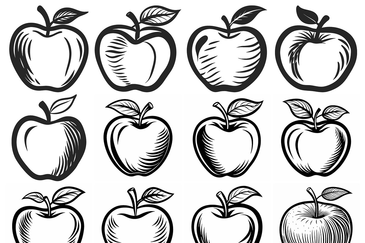 Apples in different drawing Vector, an Object Graphic by Billah Hub