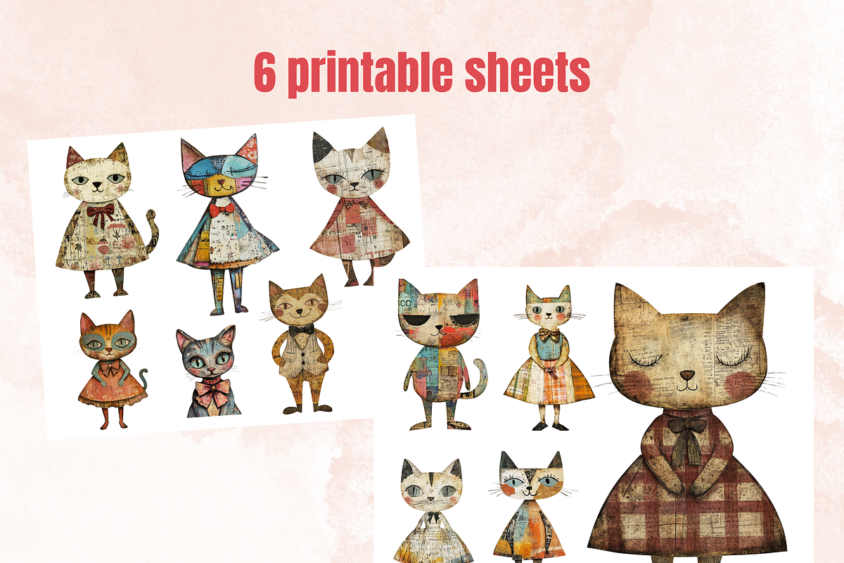 Whimsical Cat Mixed Media Clipart, a Background Graphic by GiraffeCreative (Photo 5 of 9)