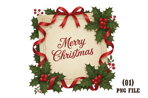 Vintage Merry Christmas Frame PNG, an Illustration by DreamArtGraphic