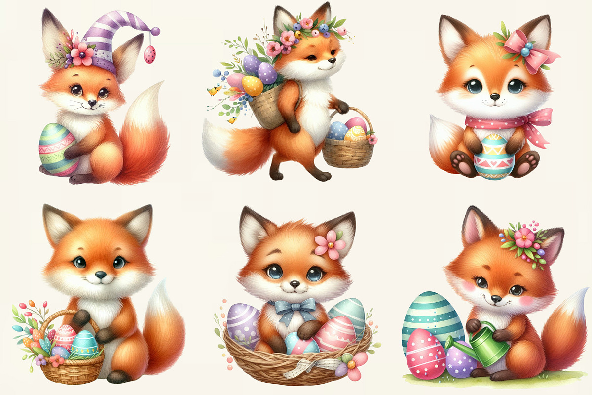 Cute Easter fox Clipart, an Illustration by DreamCafeArt (Photo 2 of 5)