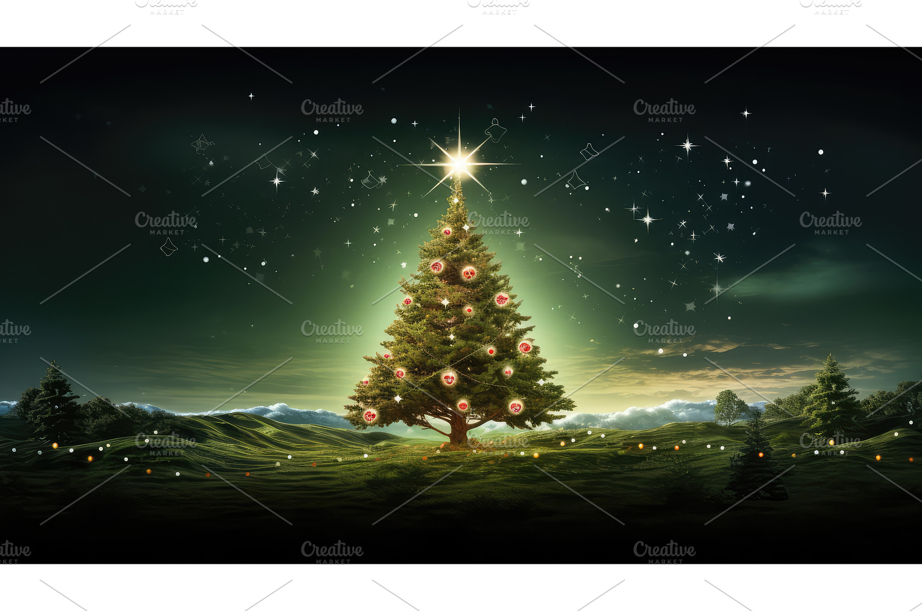 twinkling evergreen tree outline ai, a Holiday Photo by pikepicture