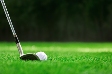 Shot of golf ball with golf club featuring golfing, golf, and driver