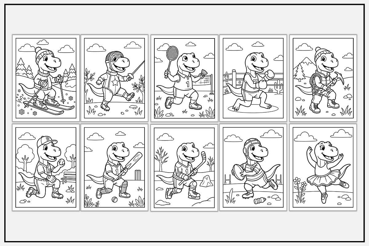 Dinosaur Sports Coloring Book, an Animal Illustration by Lamia Emad (Photo 2 of 5)
