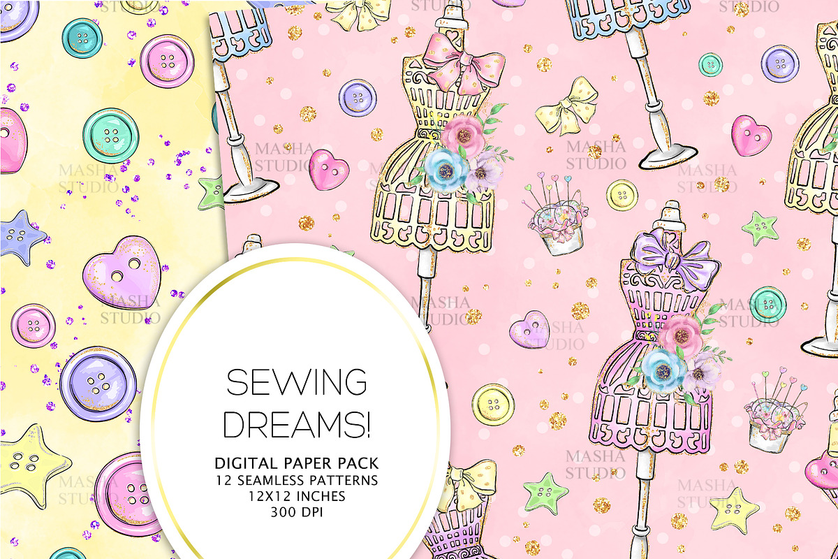 SEWING Digital Papers, a Work Illustration by Masha  Studio (Photo 4 of 7)
