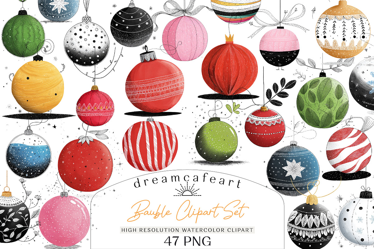 Bauble Clipart Set, an Illustration by DreamCafeArt (Photo 1 of 8)