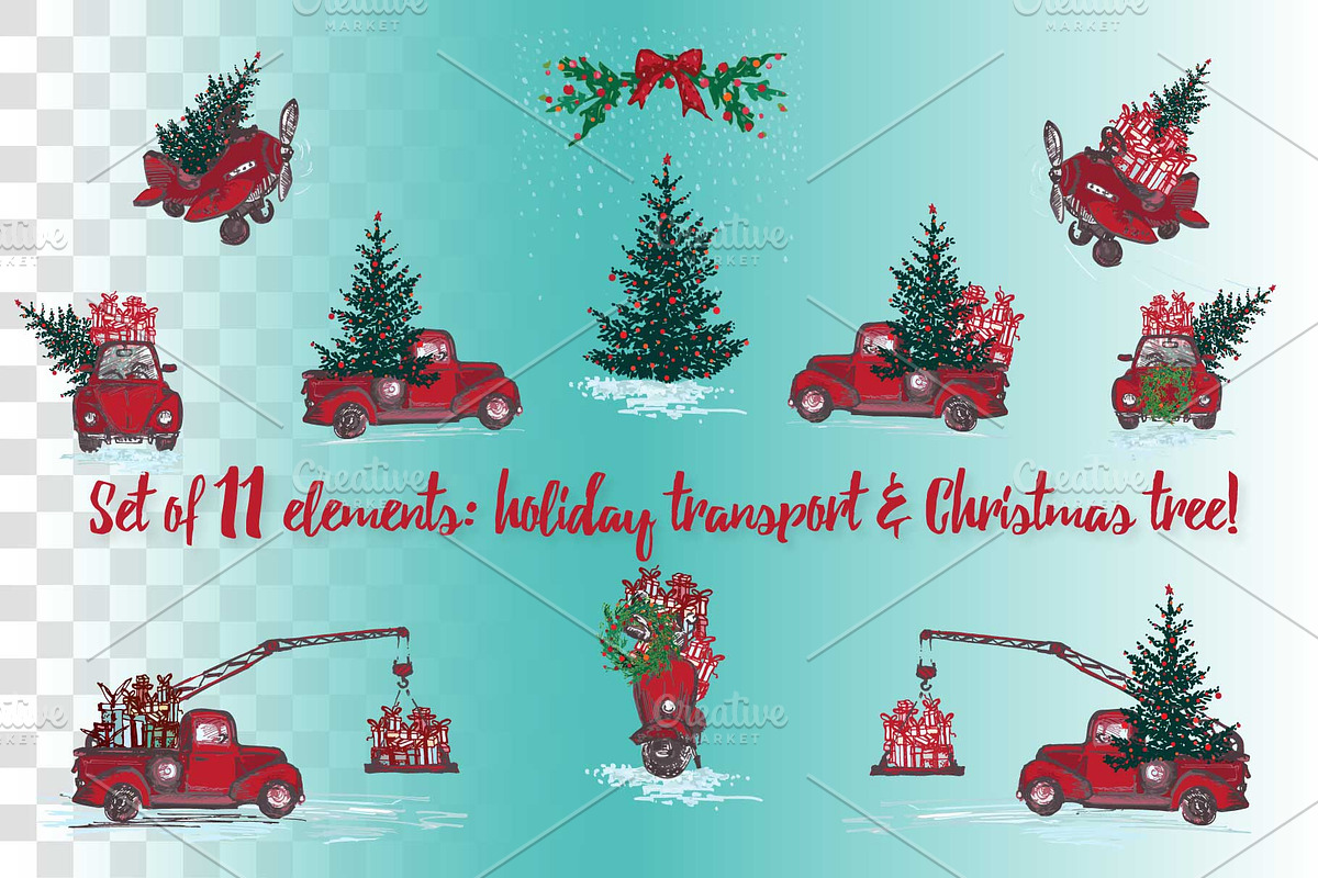 Set of sketch Christmas tree and car, a Decorative Illustration by Zimages (Photo 2 of 7)