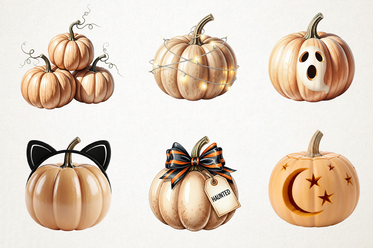 Beige Pumpkins Halloween Clipart, an Illustration by RobertsArt (Photo 2 of 6)