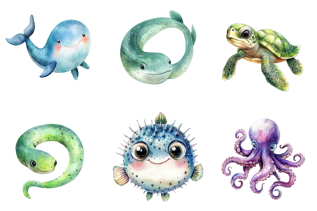 Watercolor Under the Sea Clipart, an Illustration by Designking (Photo 4 of 6)