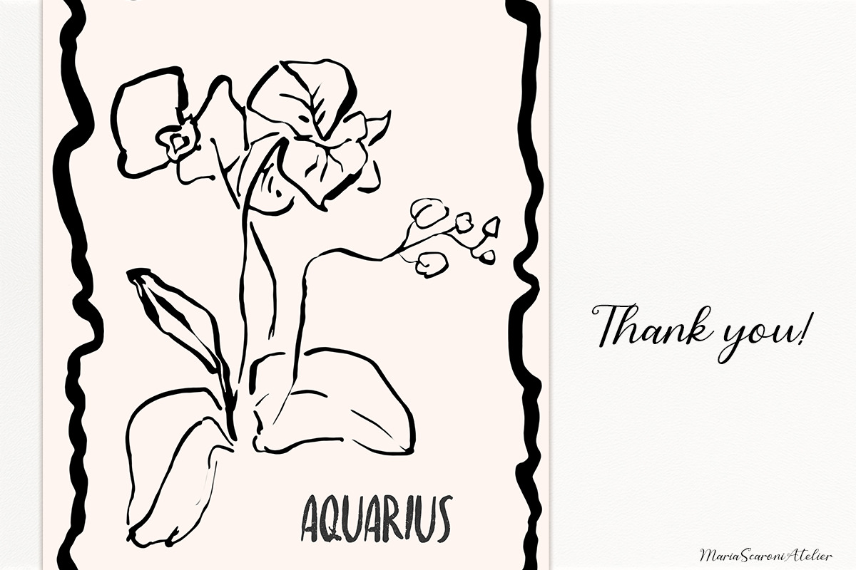 Aquarius Zodiac Wall Print Flower, a Decorative Illustration by MariaScaroniAtelier (Photo 4 of 4)