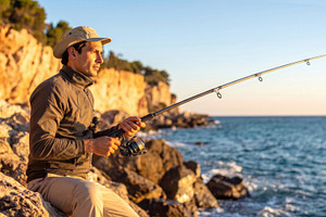 Man Fishing Along a Rocky Coast, a Sports & Recreation Photo by Davizro's Market