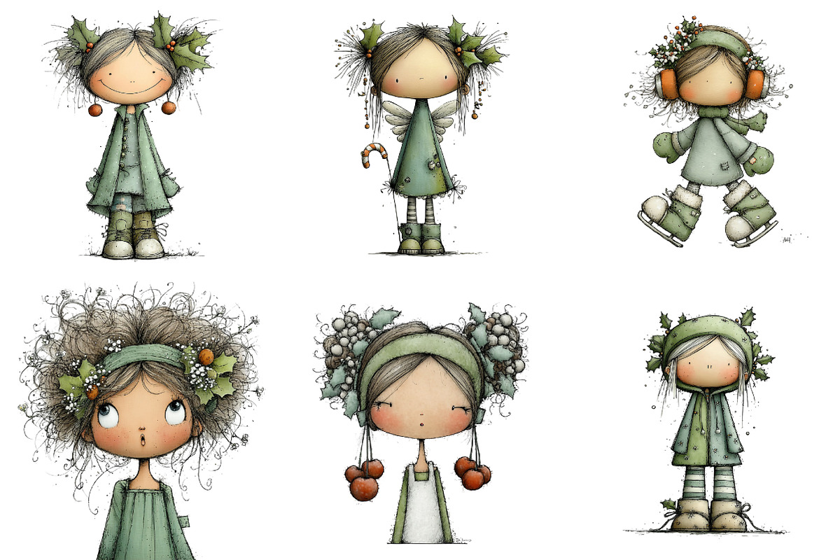 Quirky Holly Girl Clipart, an Illustration by DreamArtGraphic (Photo 2 of 5)