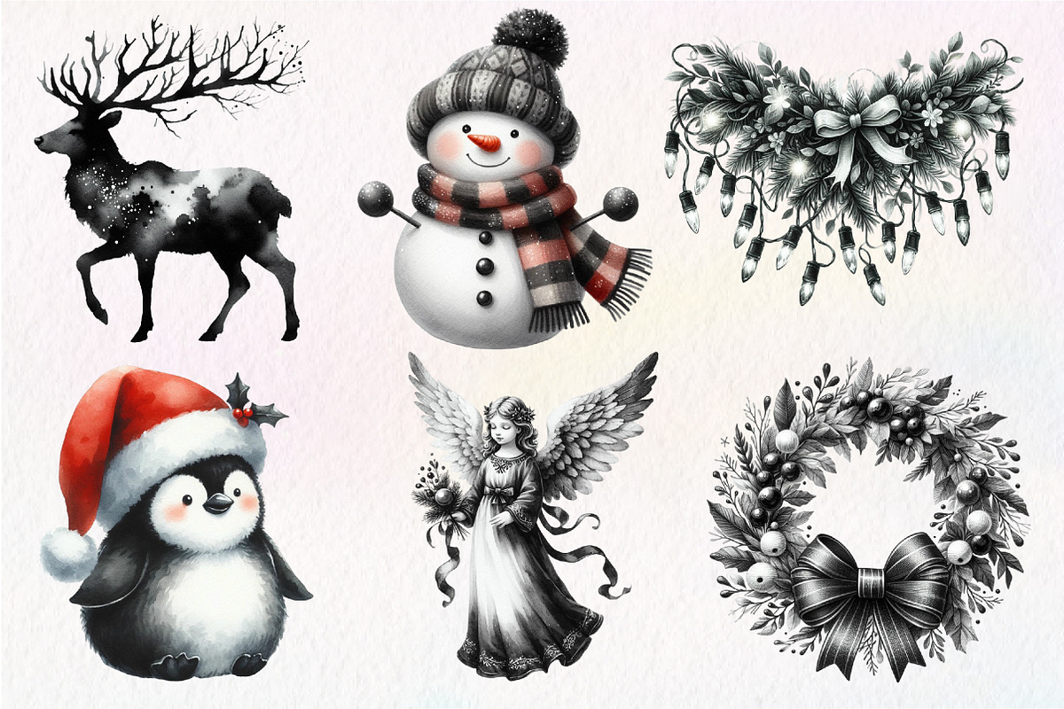 Black and White Christmas Clipart, an Illustration by Dream Creation (Photo 4 of 7)