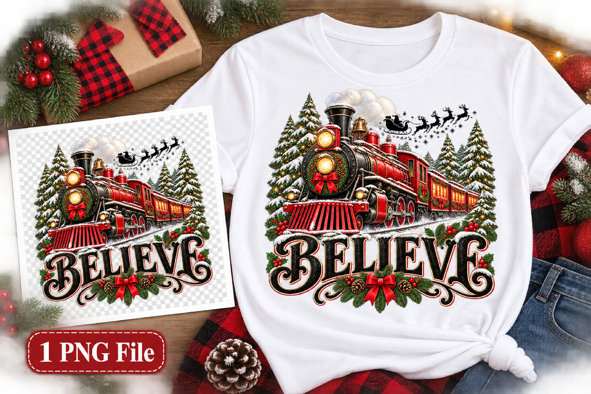Believe North Pole Train Png, a Seasonal Illustration by Watercolor design (Photo 2 of 3)
