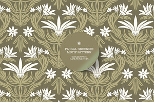 Floral Motif Greenish Pattern, a Wallpaper Graphic by Bloomart Studio