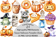 Kawaii Halloween Pumpkin Ghost, a Seasonal Illustration by CitraGraphics (Thumbnail 1 of 5)