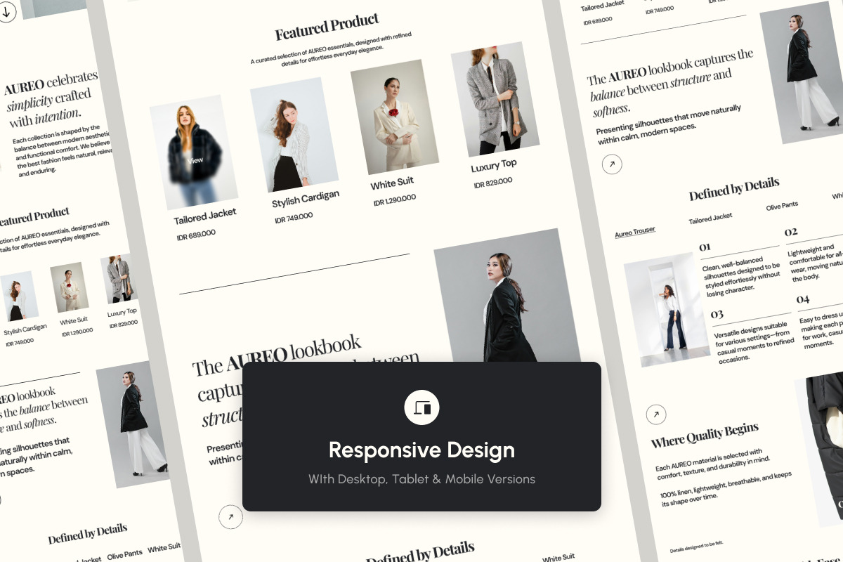 Aureo – Modern Fashion Landing Page, a Landing Page Template by trabaskriya (Photo 4 of 5)