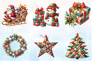 Watercolor Patchwork Christmas Clipa, a Seasonal Illustration by Rose Art (Thumbnail 2 of 3)