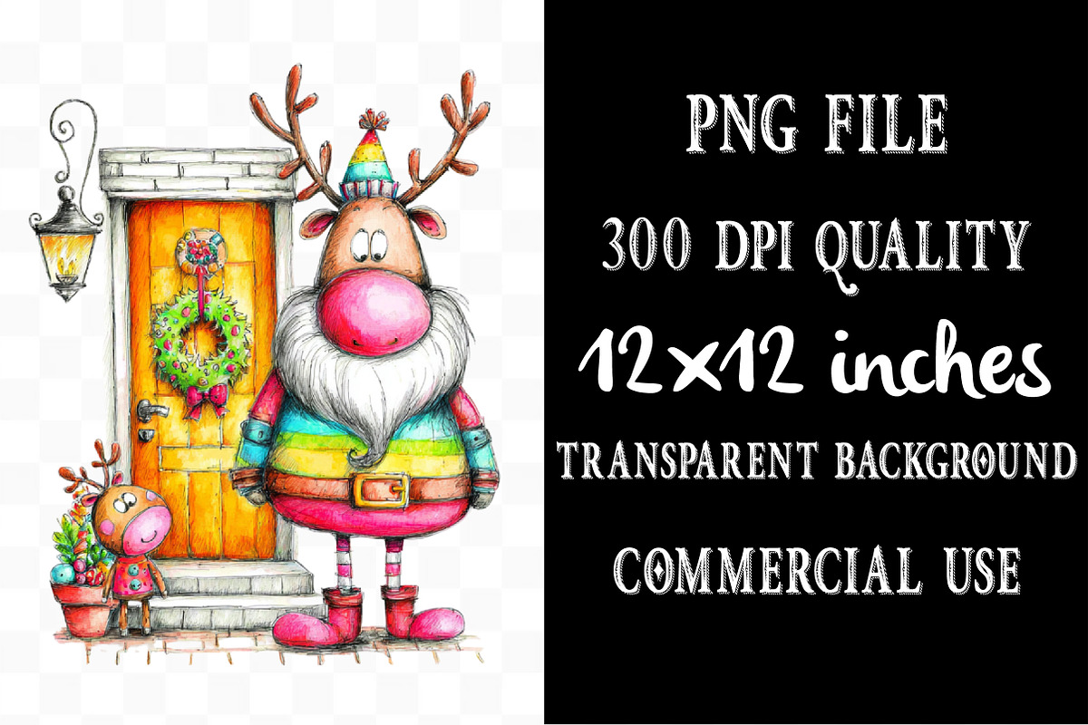Christmas Santa & Reindeer Clipart, an Illustration by Designking (Photo 4 of 5)