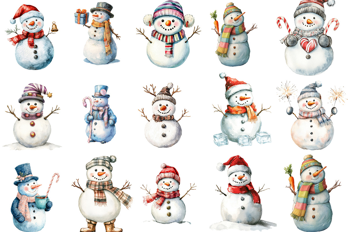 Quirky Christmas Snowman Clipart, an Illustration by Designking (Photo 3 of 3)