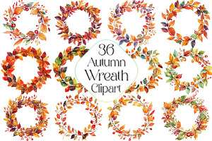 Watercolor Autumn Wreath Clipart, an Illustration by DreamPrint404