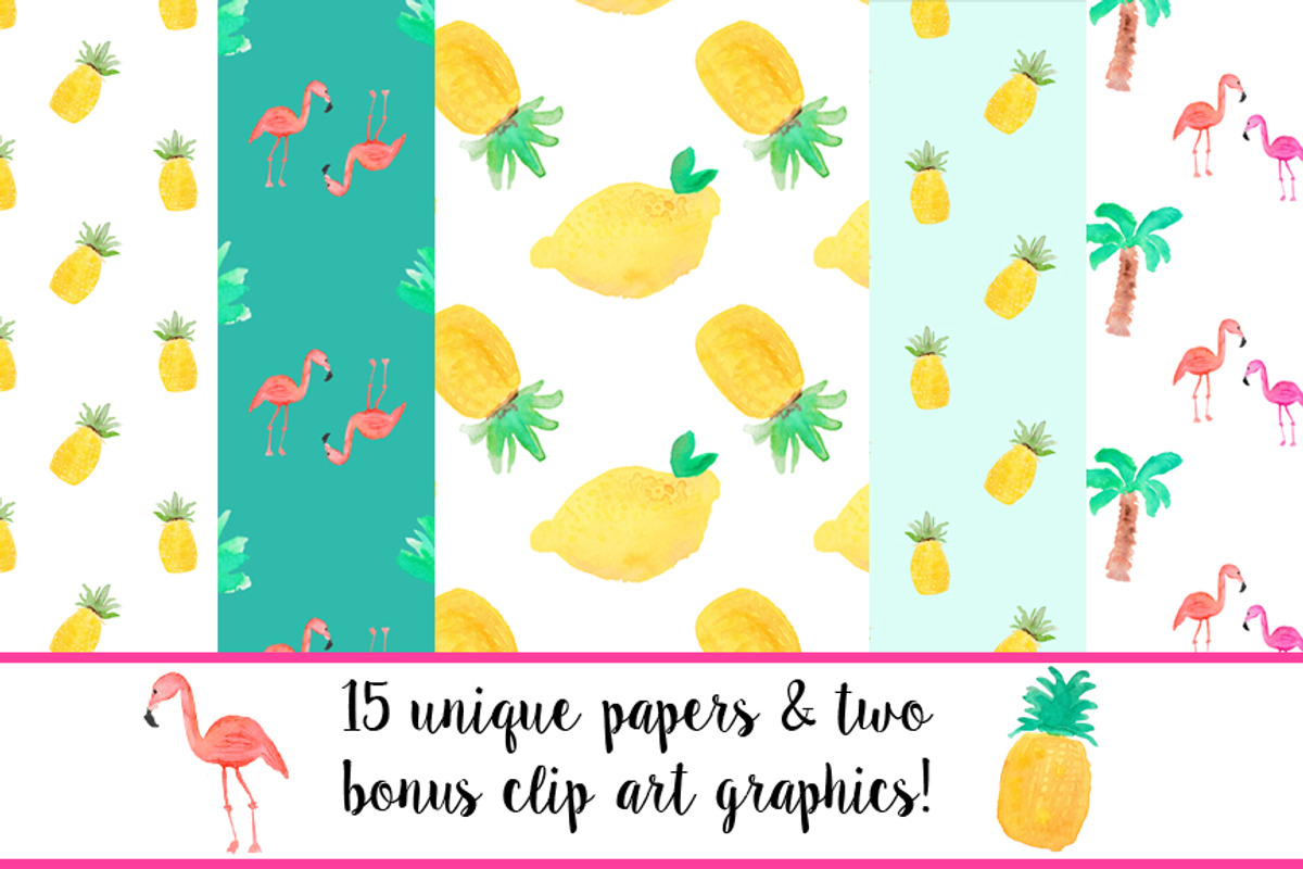 Watercolor Tropical Digital Paper, a Pattern Graphic by Emerald & Ivy Studios (Photo 2 of 2)