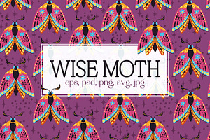 Wise Moth Seamless Patterns