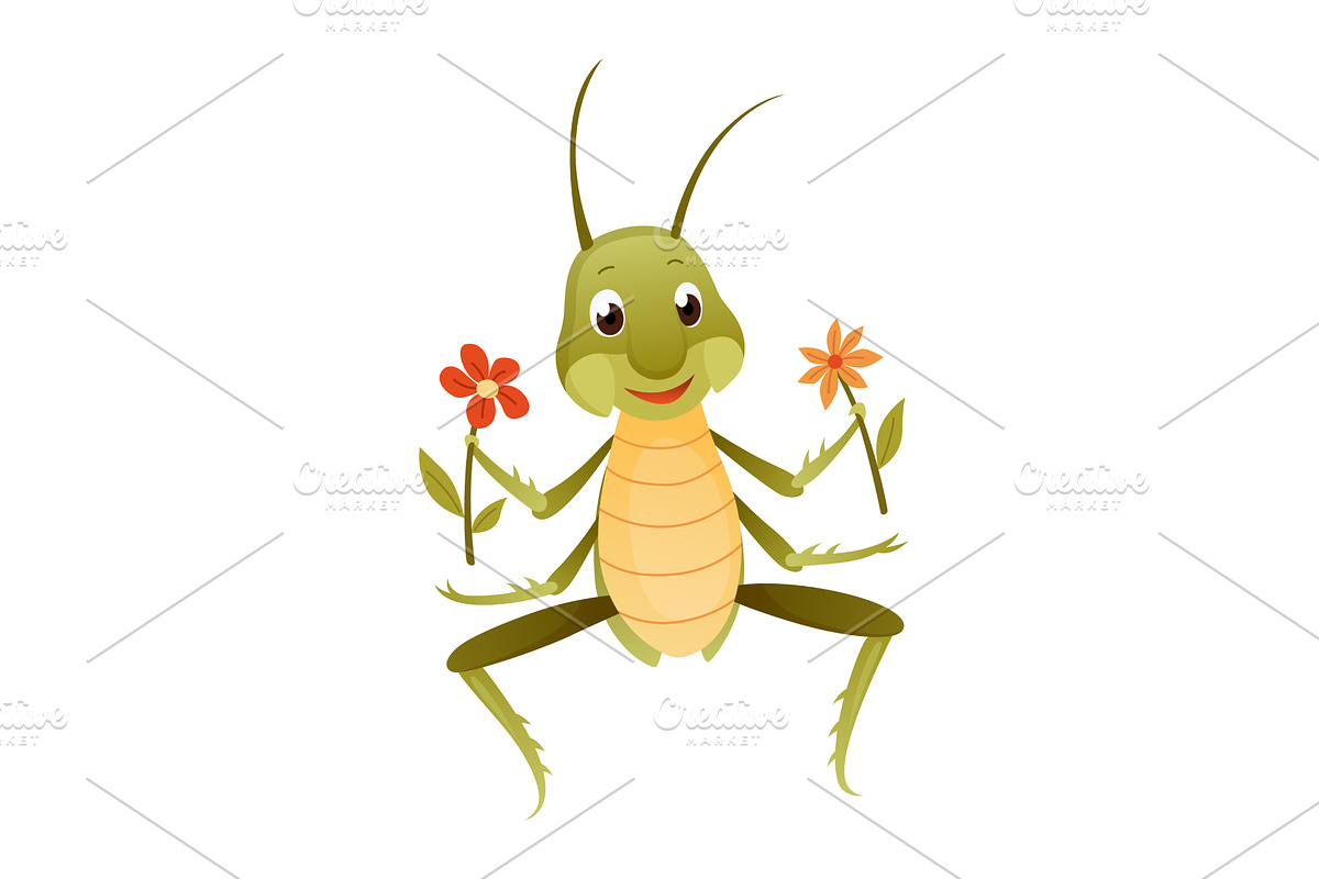 Playful Cartoon Grasshopper, an Animal Illustration by the8monkey