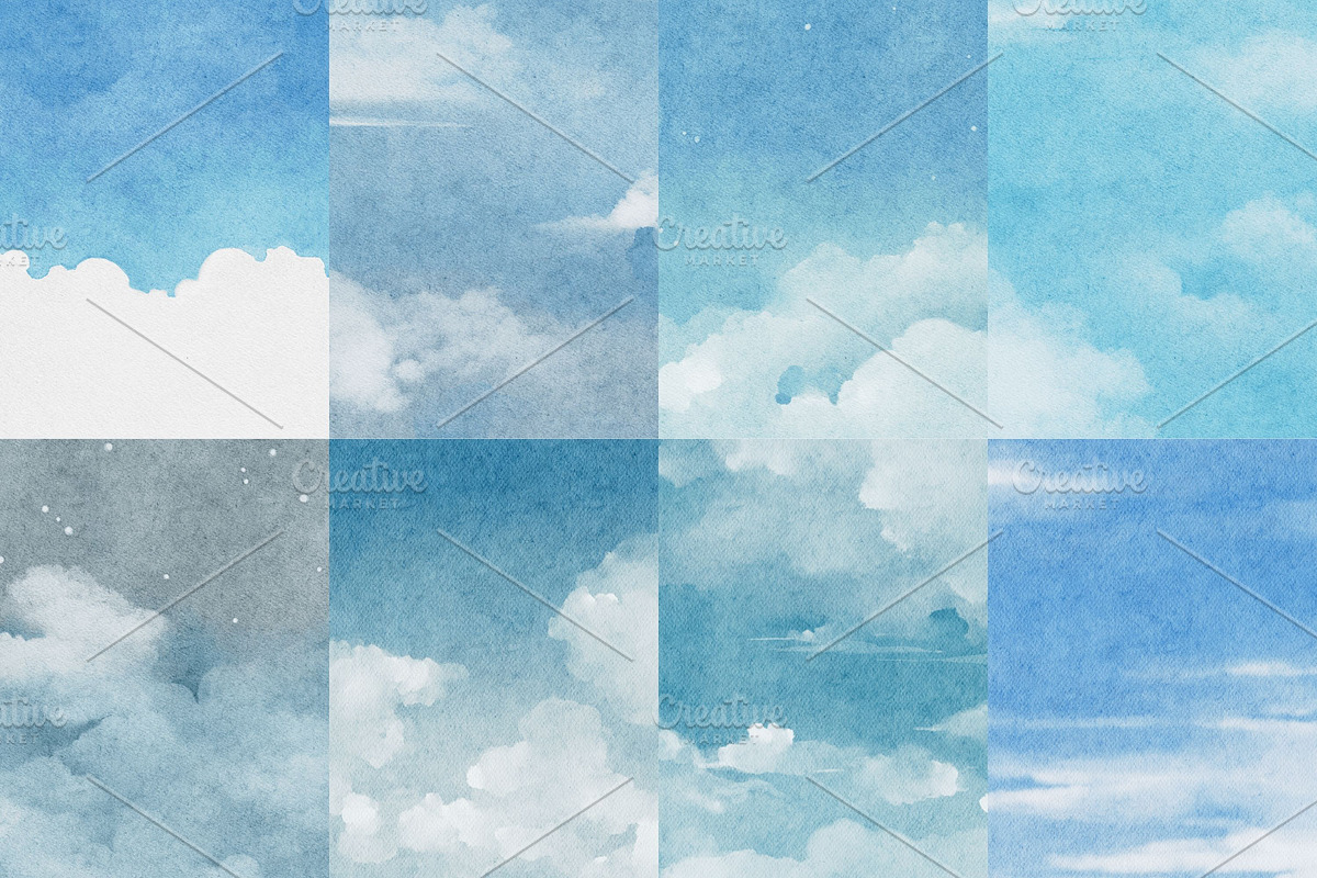 Blue Sky Watercolor Backgrounds, a Texture Illustration by ArtbyHien (Photo 2 of 4)