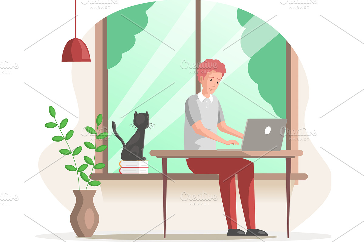 Man freelancer working or studying, an Education Illustration by TopVector