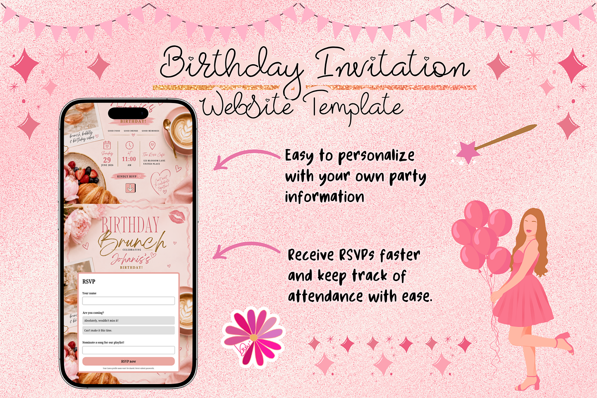 Birthday Brunch RSVP Website Invite, a Social Media Template by bellaROSEworkshop (Photo 2 of 5)