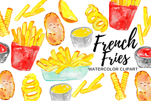 Watercolor french fries clip