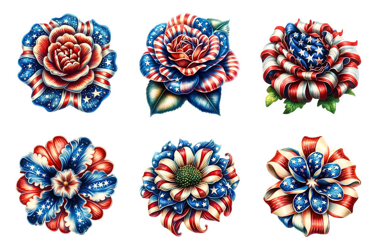 4th Of July Flowers Clipart, an Illustration by SinaCreation (Photo 2 of 9)