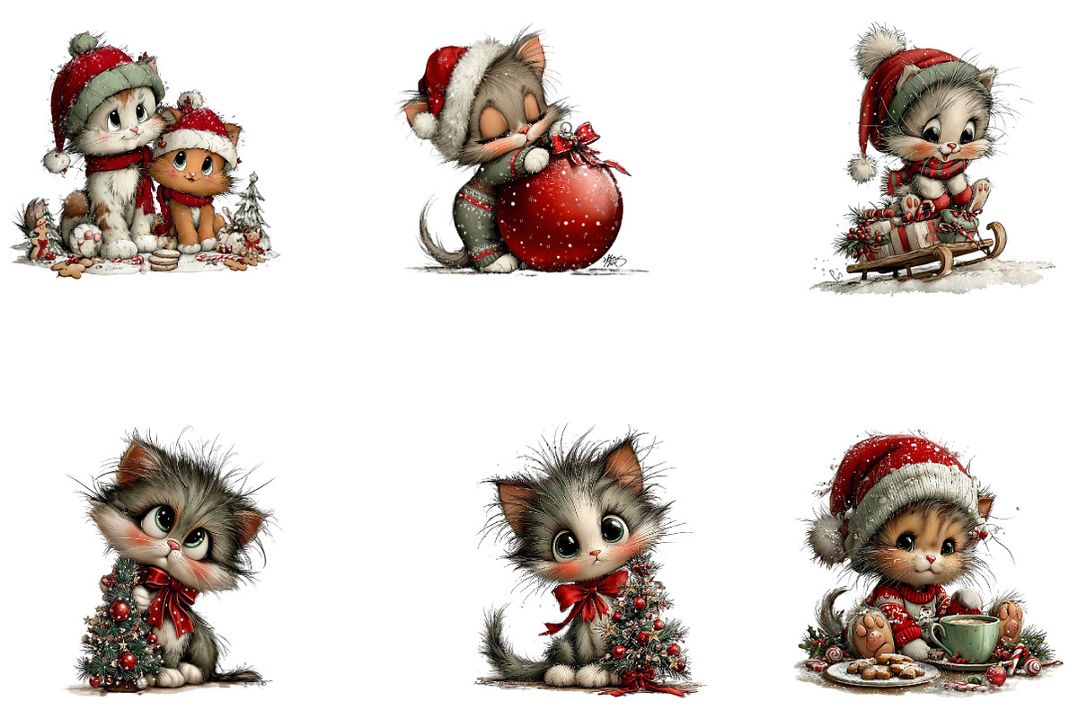 Whimsical Christmas Kitty Clipart, a Seasonal Illustration by CreationArt (Photo 3 of 5)