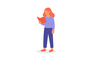 Red-haired woman reading a book, an Education Illustration by GraphiShop