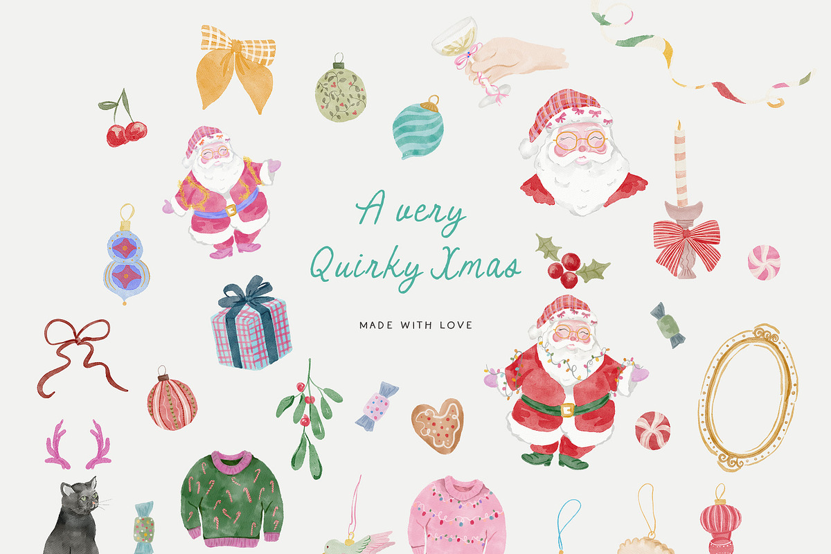 Watercolor christmas quirky holiday, an Object Graphic by Grace Noboa Illustrations (Photo 2 of 20)