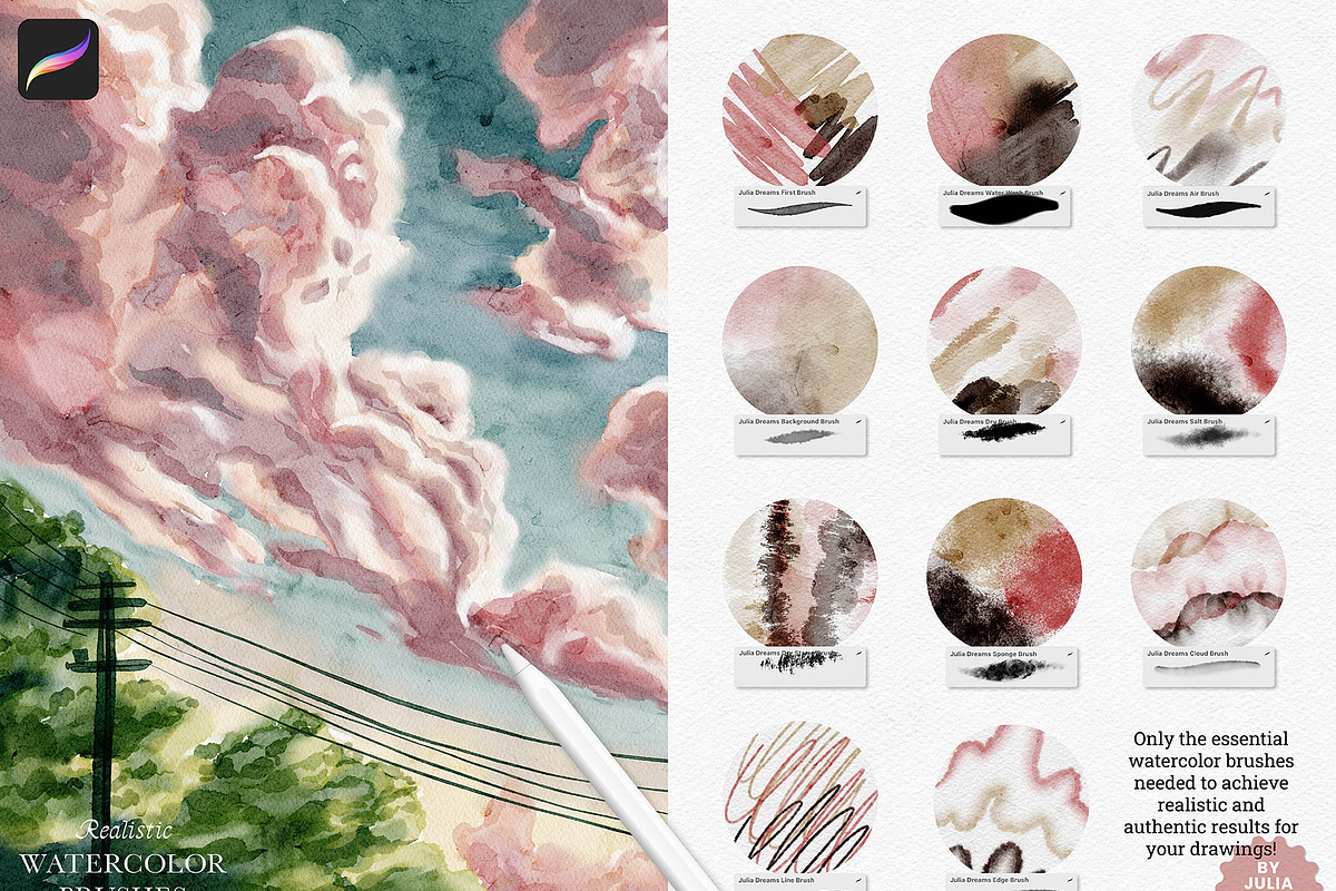 Real Watercolor Procreate Brushes, a Brush Add-On by Julia Dreams (Photo 5 of 11)