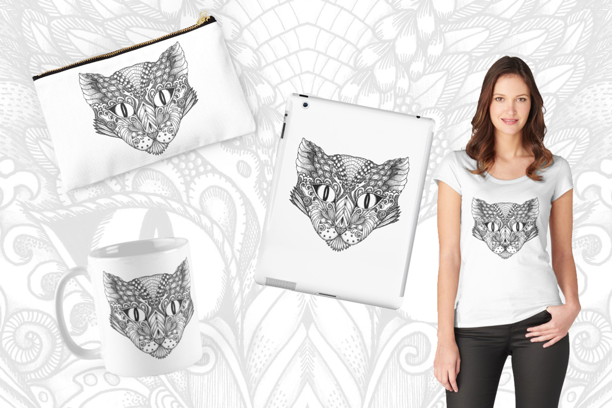 Decorative cat face, an Animal Illustration by Marina Zabrodina (Photo 2 of 3)