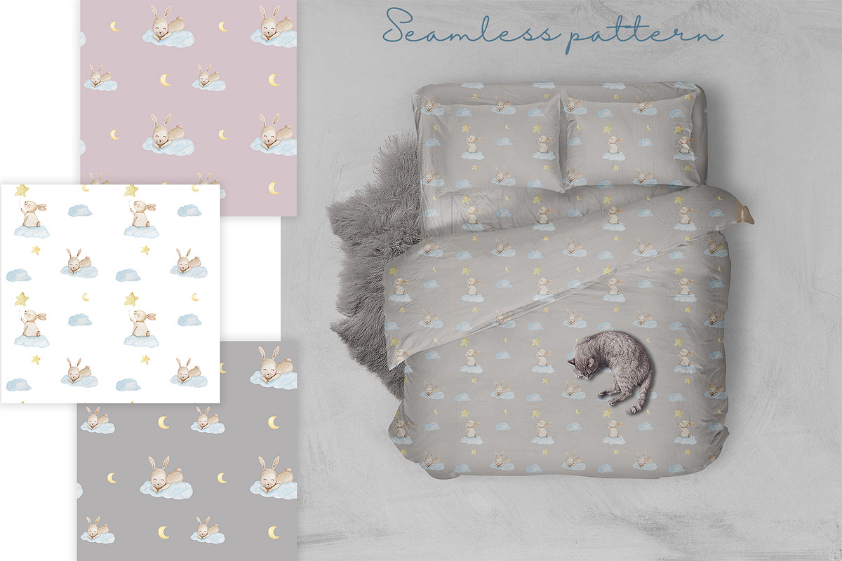 Watercolor cute bunny pattern JPEG, a Pattern Graphic by SleptArt (Photo 5 of 5)