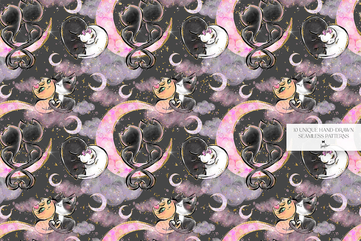 Valentine Cats Seamless Patterns Set, a Pattern Graphic by KaramfilaS (Photo 3 of 17)