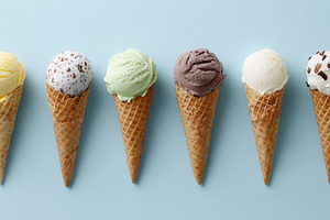 Six assorted ice cream cones, a Food & Drink Photo by MistyDay
