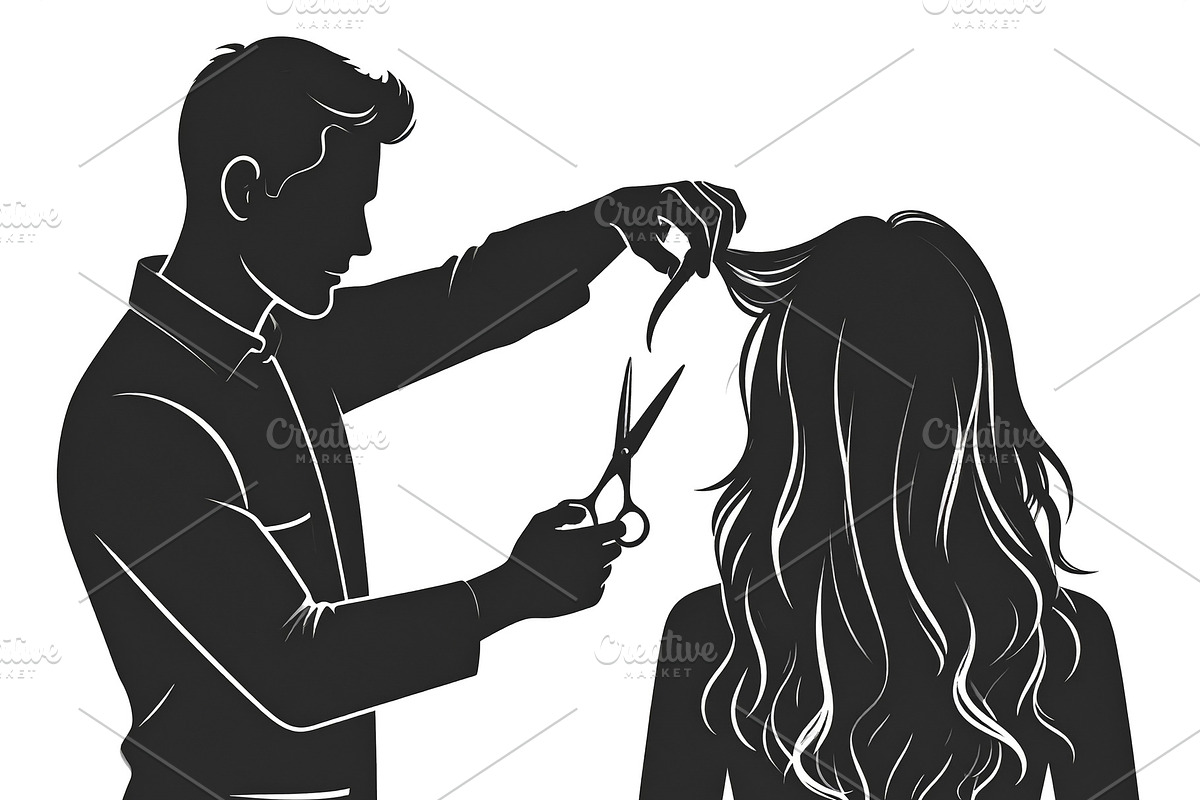 Stylist and client silhouette isolated graphic illustration, a Person Illustration by DanFLCreativo