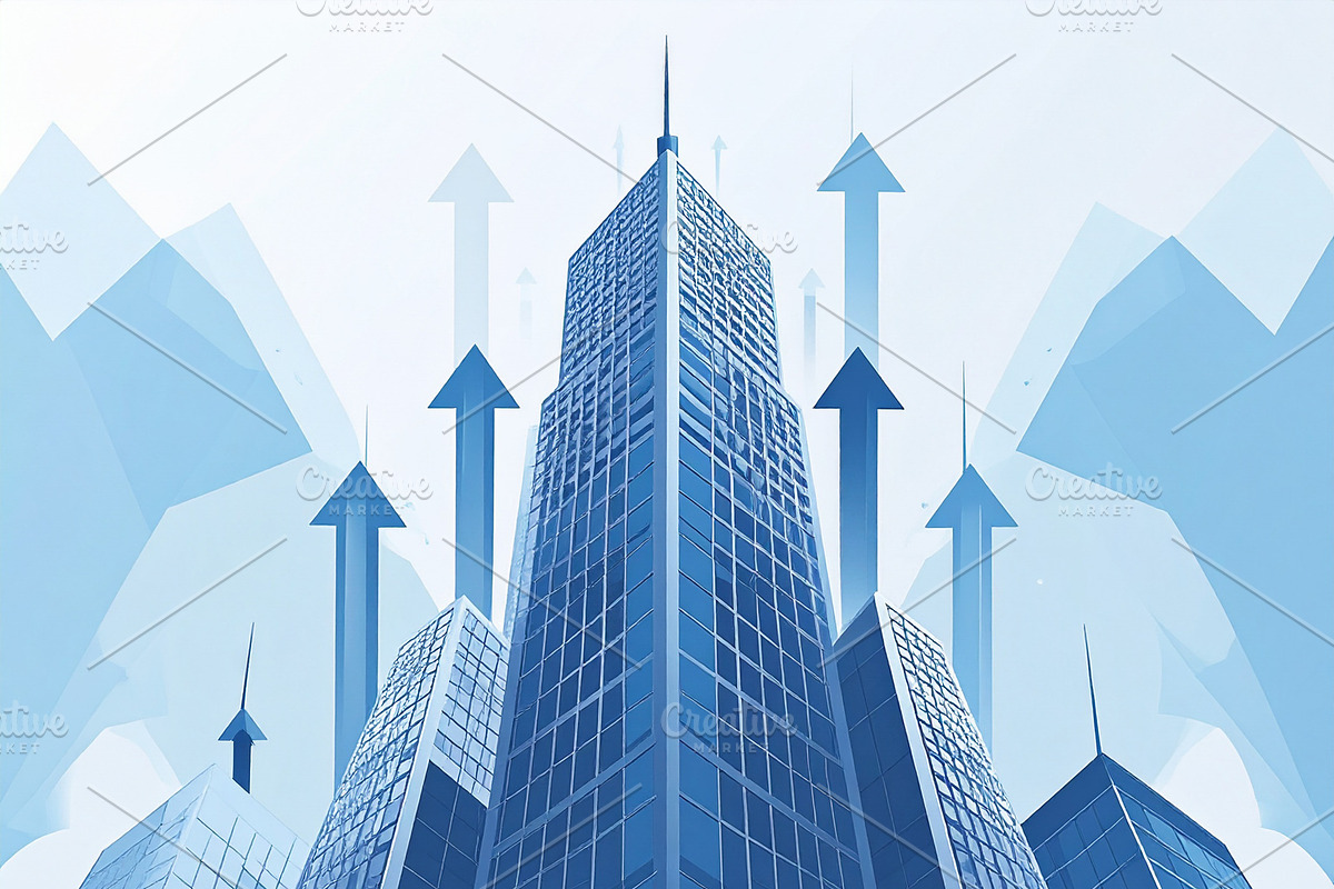 Skyscraper with abstract upward arrows emerging from the top, a Finance Illustration by DanFLCreativo