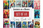64 Lovebirds on a Branch Art, an Illustration by Art Paradise Studios (Thumbnail 1 of 10)