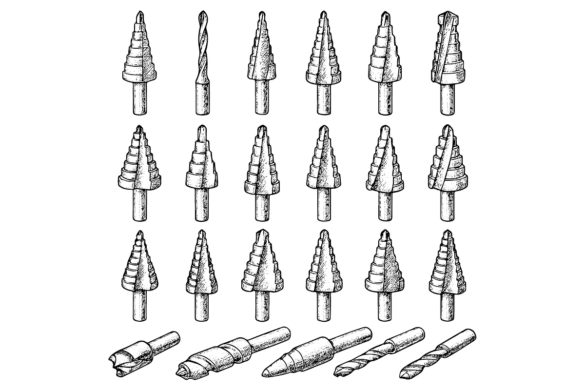 Step Drills and Hole Saw Bits Set, an Object Graphic by RT Studio (Photo 1 of 3)