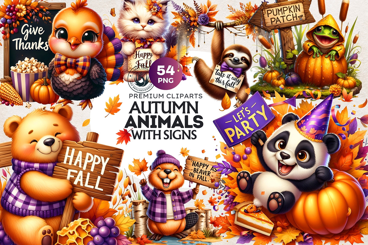 Autumn Cute animals with signs, a Seasonal Illustration by ThatsDesignArt (Photo 1 of 10)