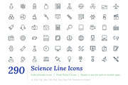 290 Science Line Icons, an Outline Icon by Vectors Market (Thumbnail 1 of 4)