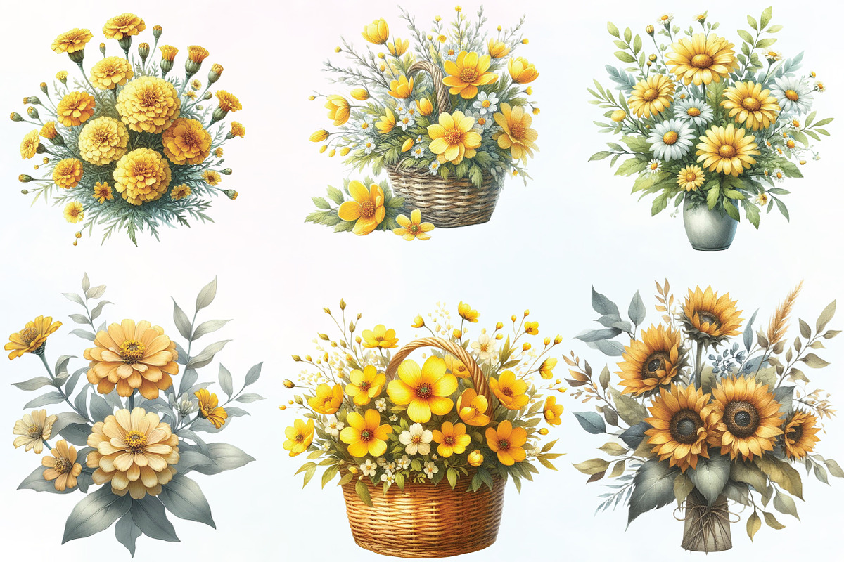 Watercolor Yellow Flower Clipart, an Illustration by CraftArtStudio (Photo 2 of 6)