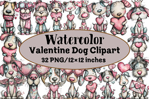 Valentine Dog Clipart, an Illustration by Design Market