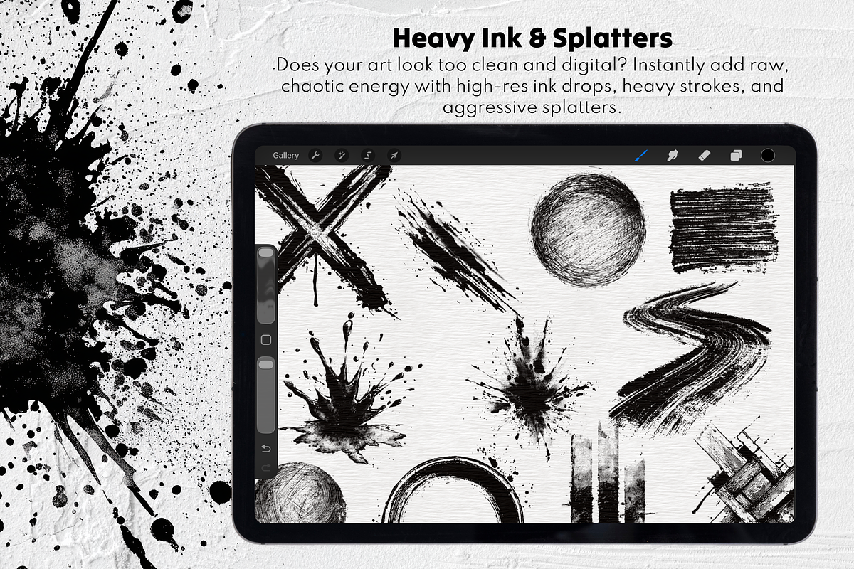 250 Grunge Procreate Brushes, a Brush Add-On by Selentaori Studio (Photo 6 of 10)
