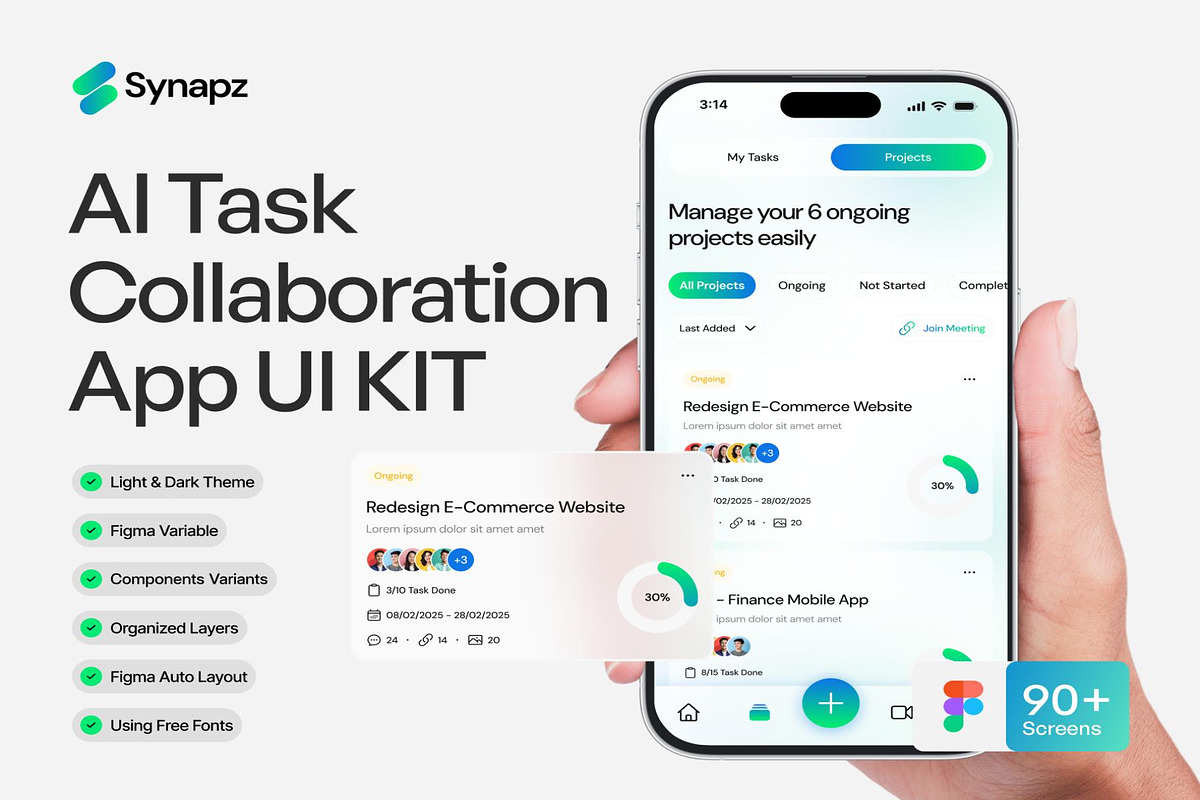 Synapz - AI Task Collaboration App, an UI Kit Template by Creative Perspective (Photo 1 of 6)